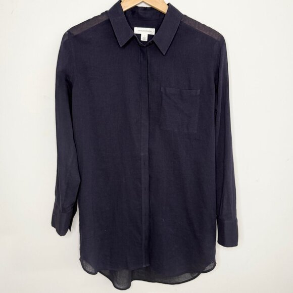 💙 NWT! Treasure & Bond Sheer Navy Blue Button-Down Top Beach Cover-up Size S - Picture 2 of 5